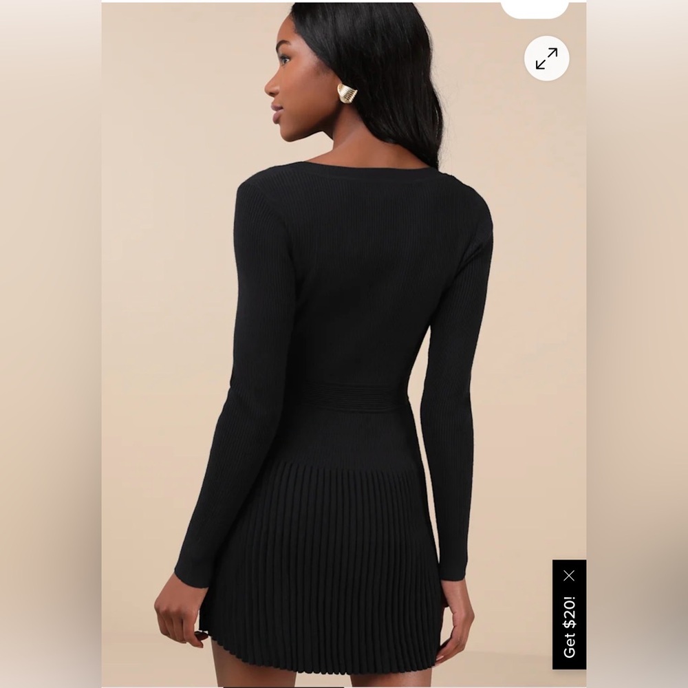 Lulus Black Ribbed Mini Dress Gold Button Detail Long Sleeve Size S - Picture 3 of 7